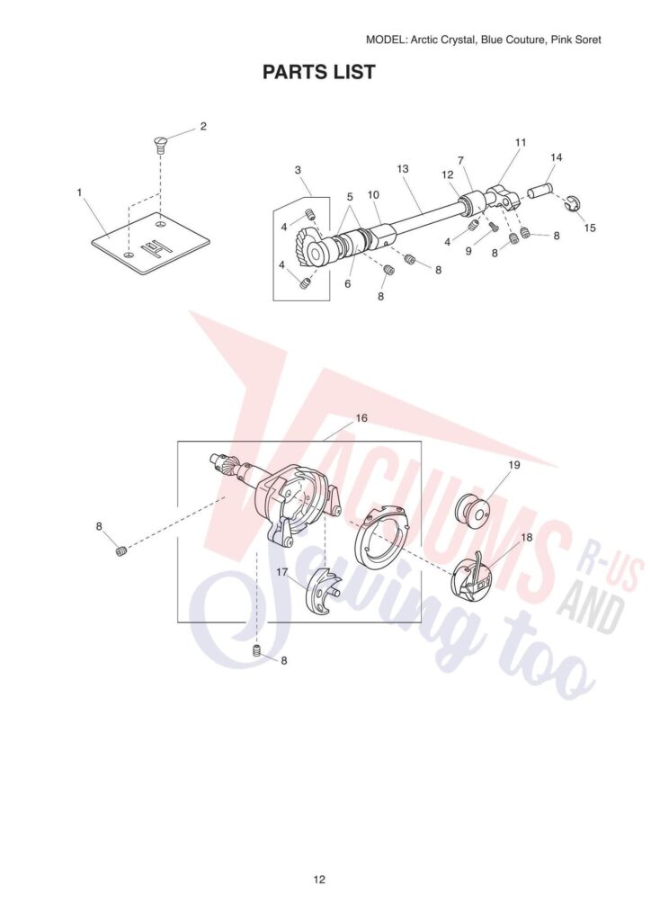 Janome couture pink exploded schematic diagram (page 7)