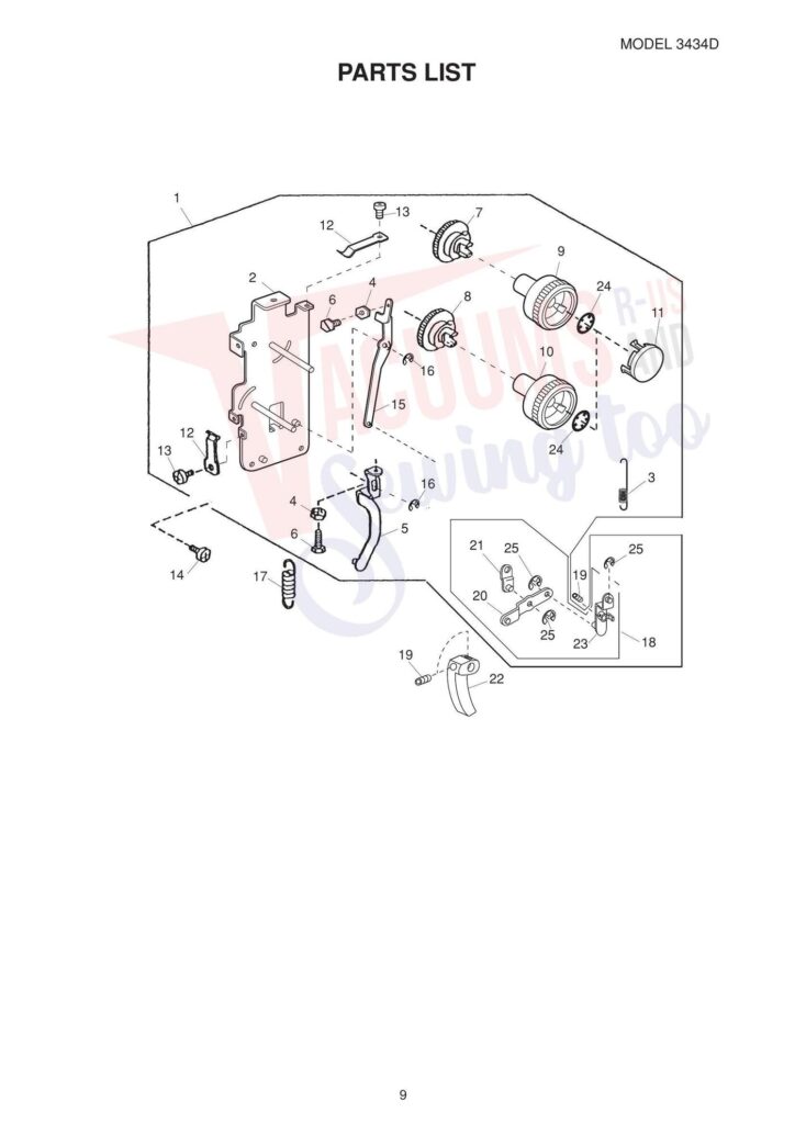 Janome 3434d exploded schematic diagram (page 10)