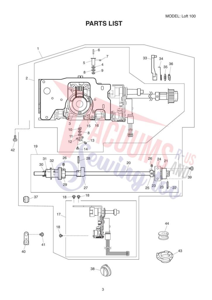 Janome Loft 100 exploded schematic diagram (page 3)