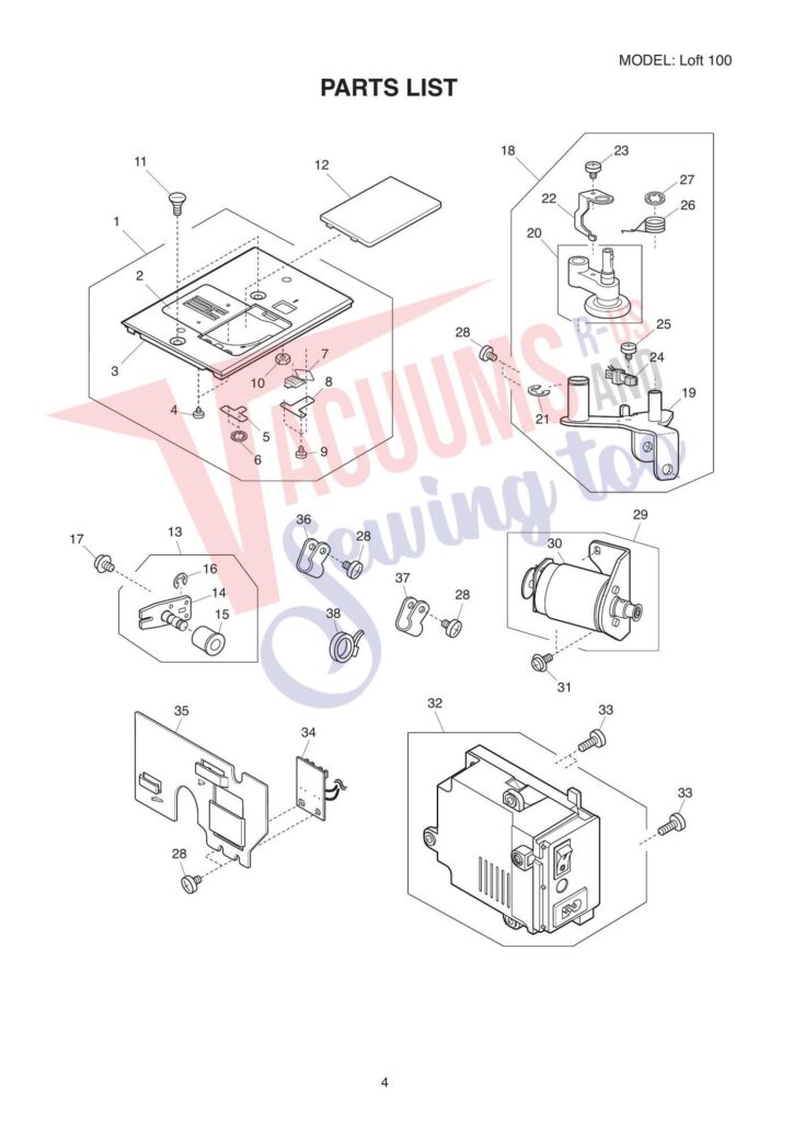 Janome Loft 100 exploded schematic diagram (page 4)