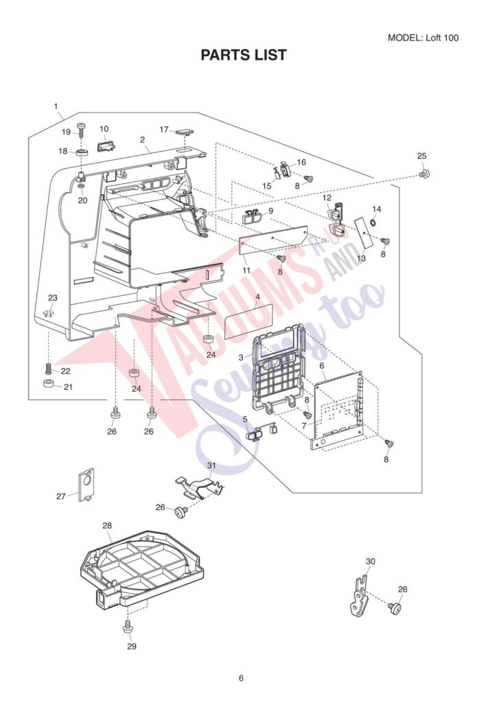 Janome Loft 100 exploded schematic diagram (page 6)