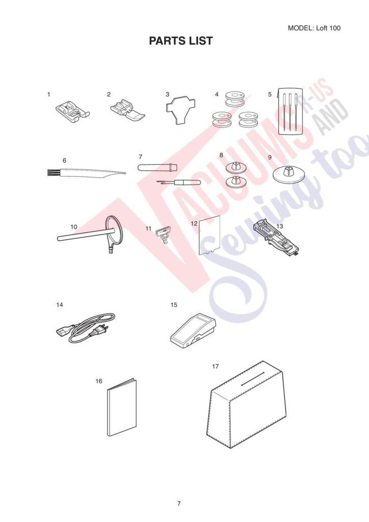 Janome Loft 100 exploded schematic diagram (page 7)