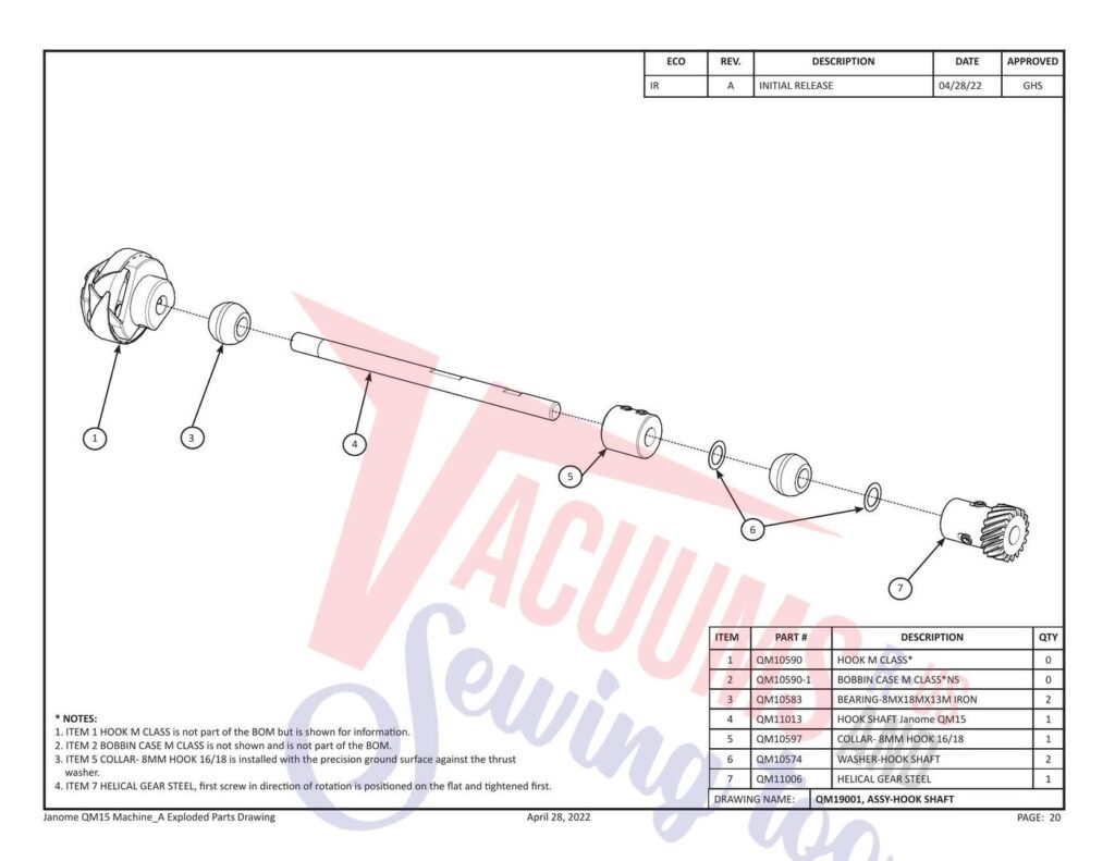 Janome Pro Stitcher 15 exploded schematic diagram (page 1)