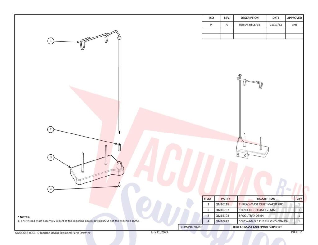 Janome Pro Stitcher 18 2 exploded schematic diagram (page 1)