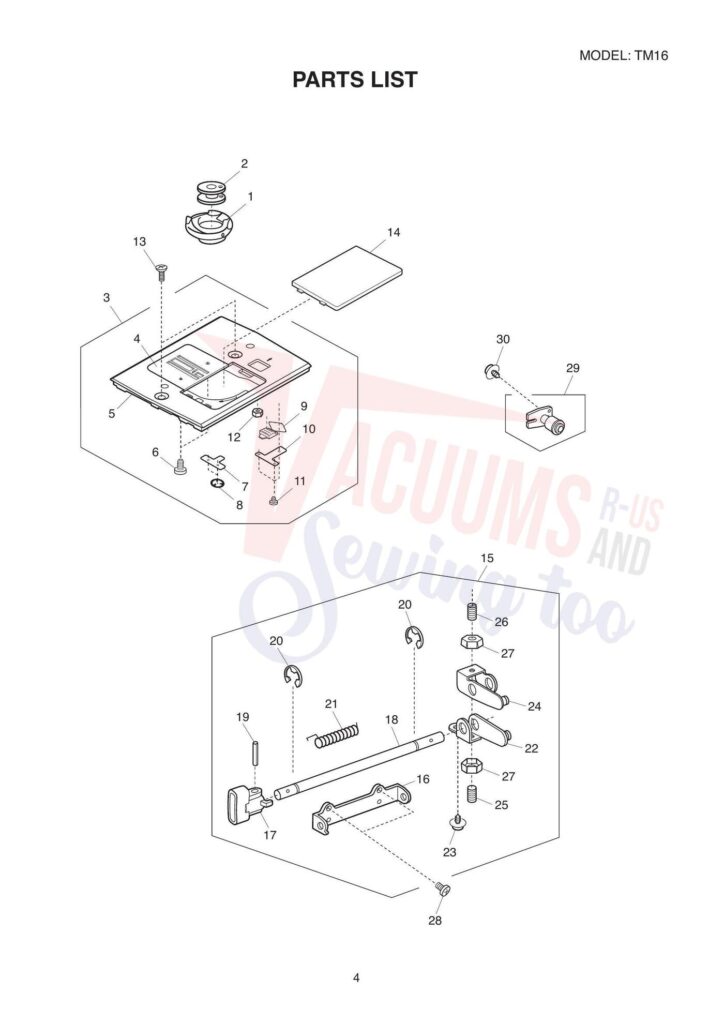 Janome tm16 exploded schematic diagram (page 4)