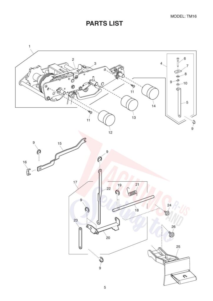 Janome tm16 exploded schematic diagram (page 5)