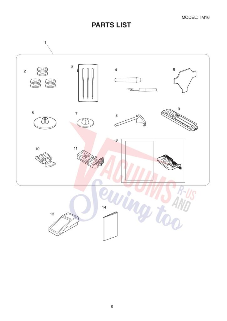 Janome tm16 exploded schematic diagram (page 8)