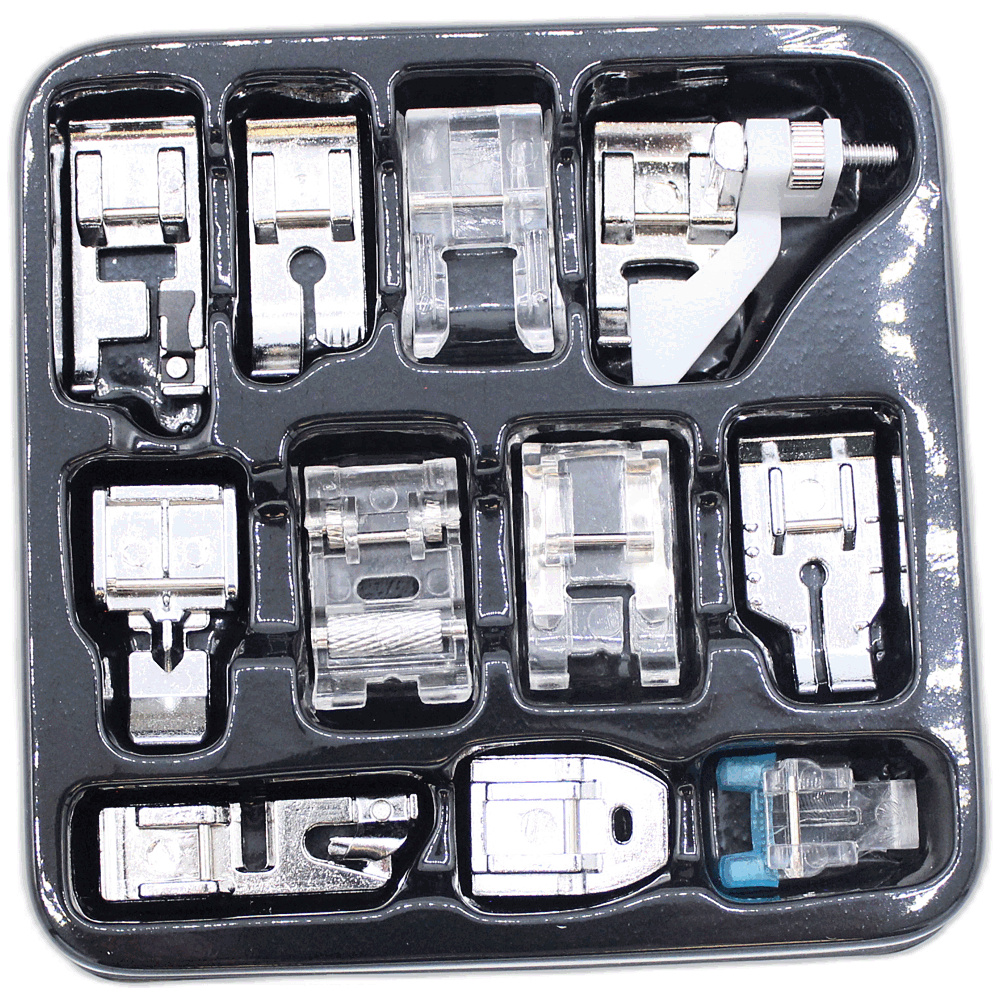 11 Foot low shank foot set. Nail Button, Invisible Zipper, 3mm Narrow Edge Presser Foot, 1/4" Quilting Foot, Satin Stitch Foor, Roller Foot, Zipper Foot, Blind Stitch Foo0t, Open Toe Embroidery Foot, Straight Stitch Foot, Sewing Presser Foot - Image 6
