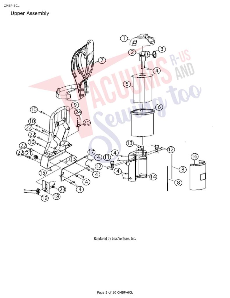 CleanMax Battery operated backpack exploded schematic diagram (page 1)