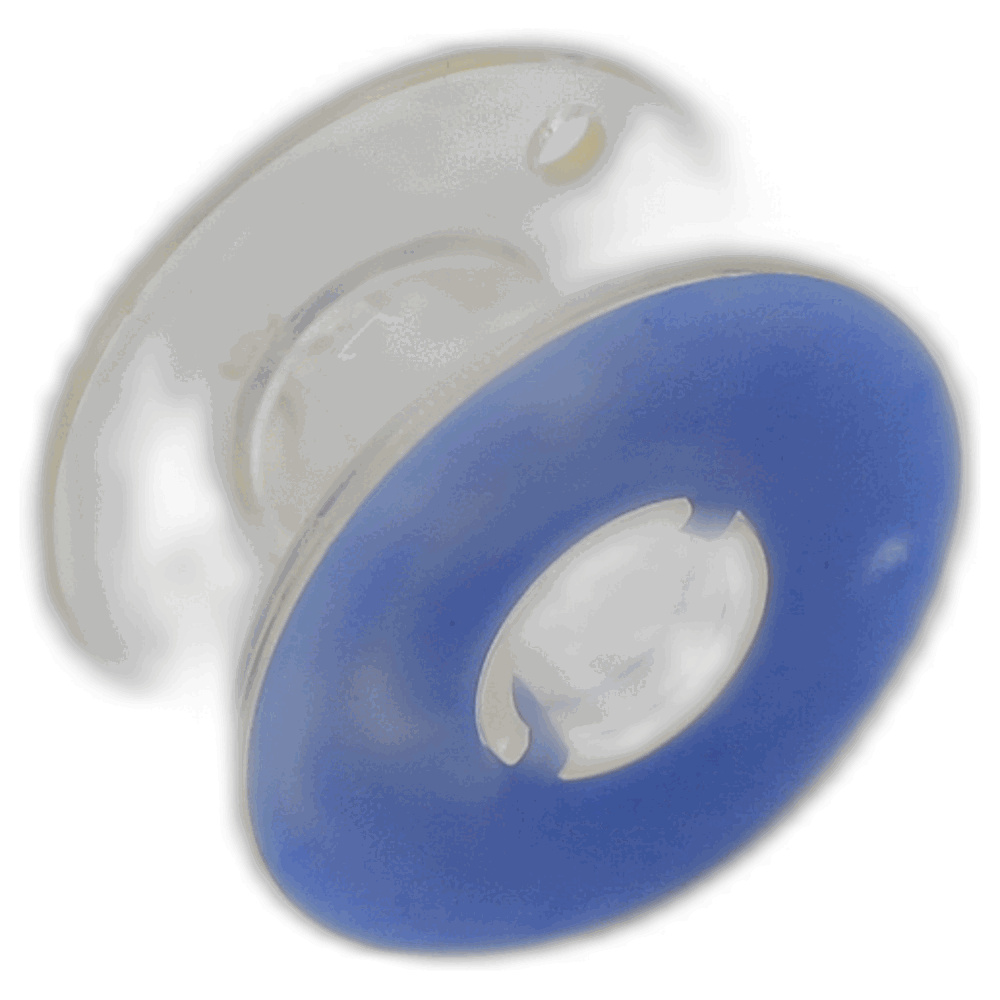 Genuine Janome/Elna Easy Bobbin 10/pk w/case Easy Bobbin (10/pk w/ case) - Easy bobbins show you via a blue side and clear side to assist you in loading into your machine. This 10 pack comes with a bobbin case that can hold up to 25 bobbins. Use With: Any Top loading sewing machine - Image 3
