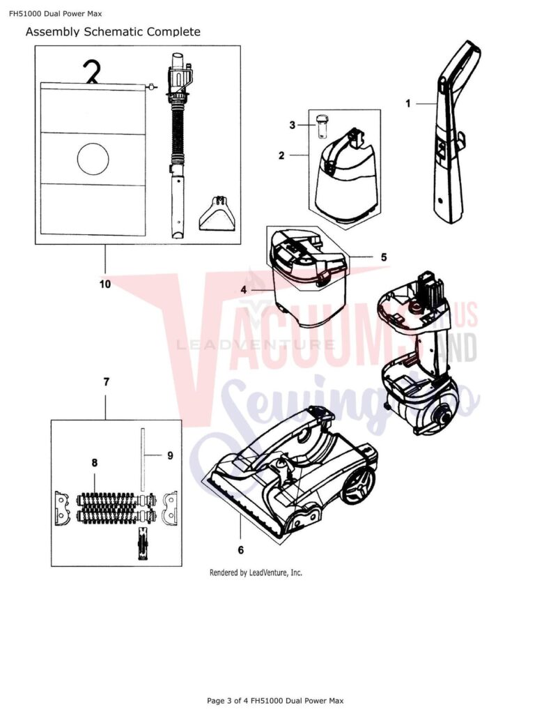 Hoover Dual Power Max exploded schematic diagram (page 1)