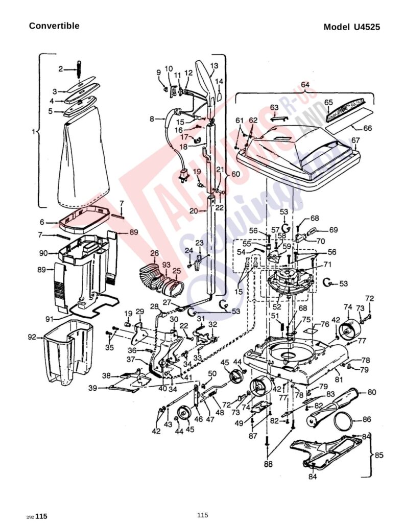 Eureka U4525 exploded schematic diagram (page 1)