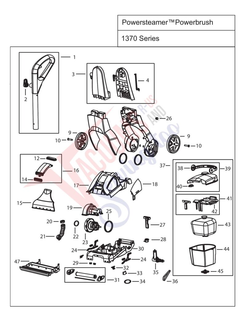 Bissell 1370 exploded schematic diagram (page 1)