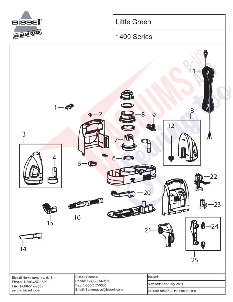 Bissell 1400 exploded schematic diagram (page 1)