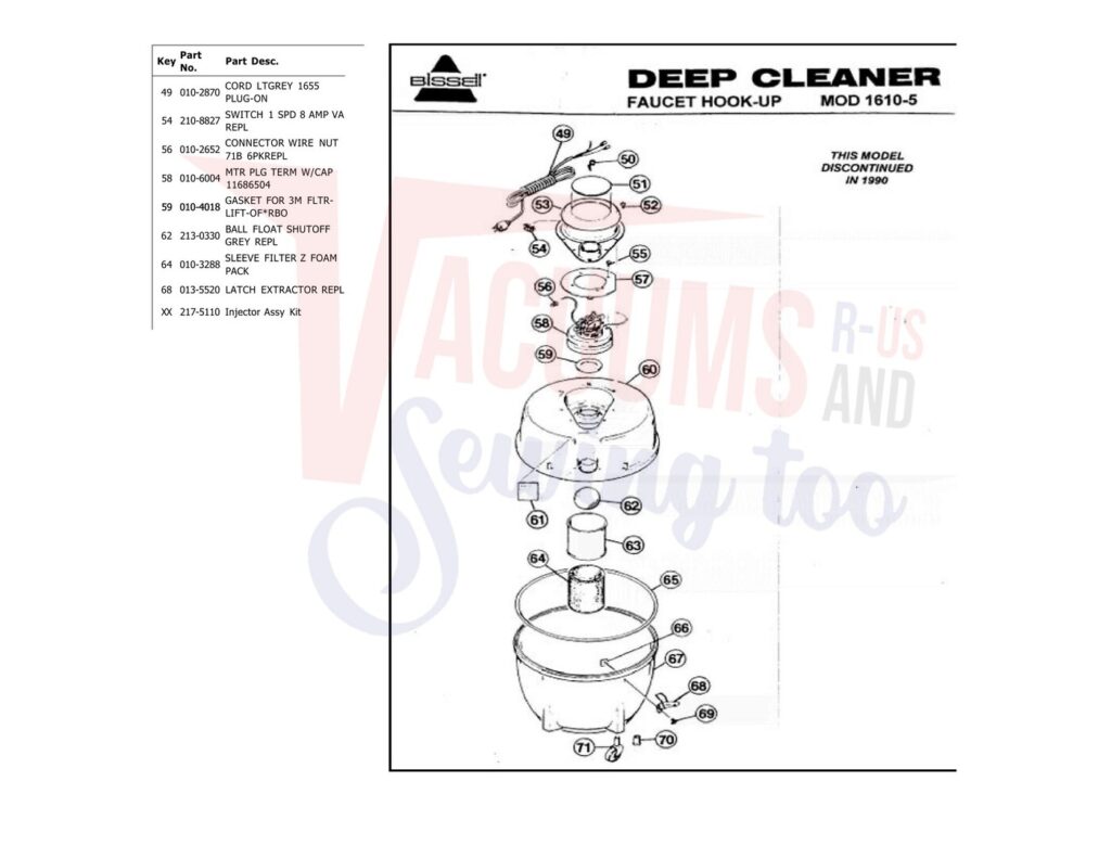 Bissell 1610 exploded schematic diagram (page 1)