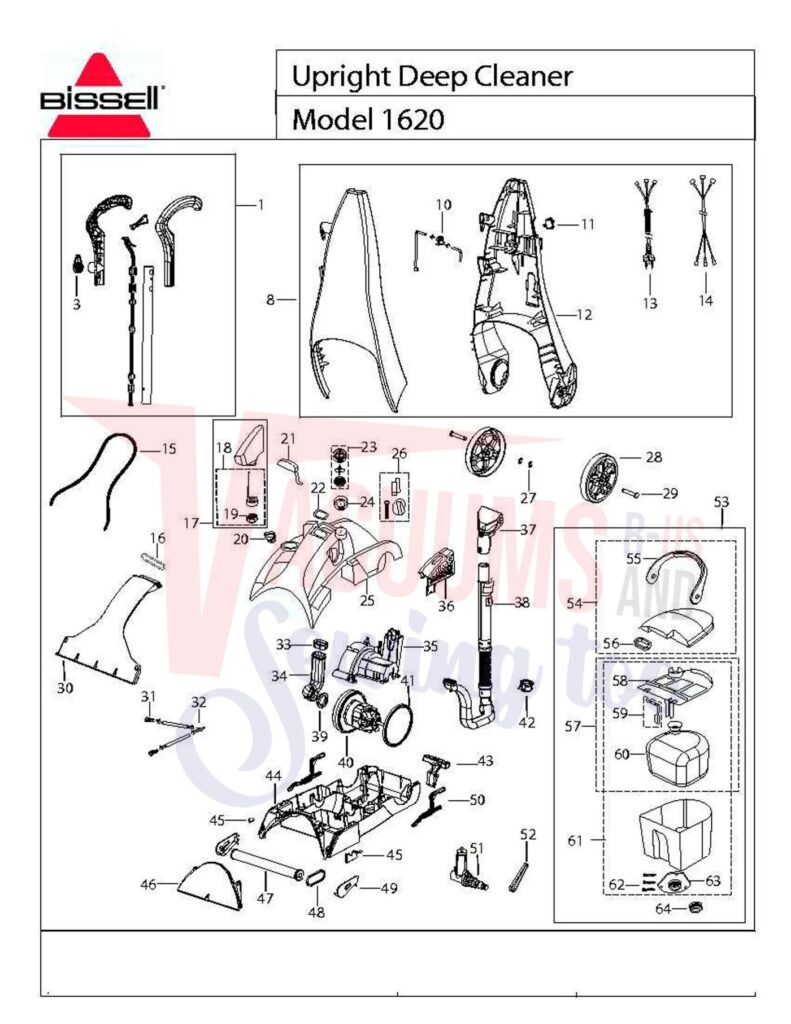 Bissell 1620 exploded schematic diagram (page 1)