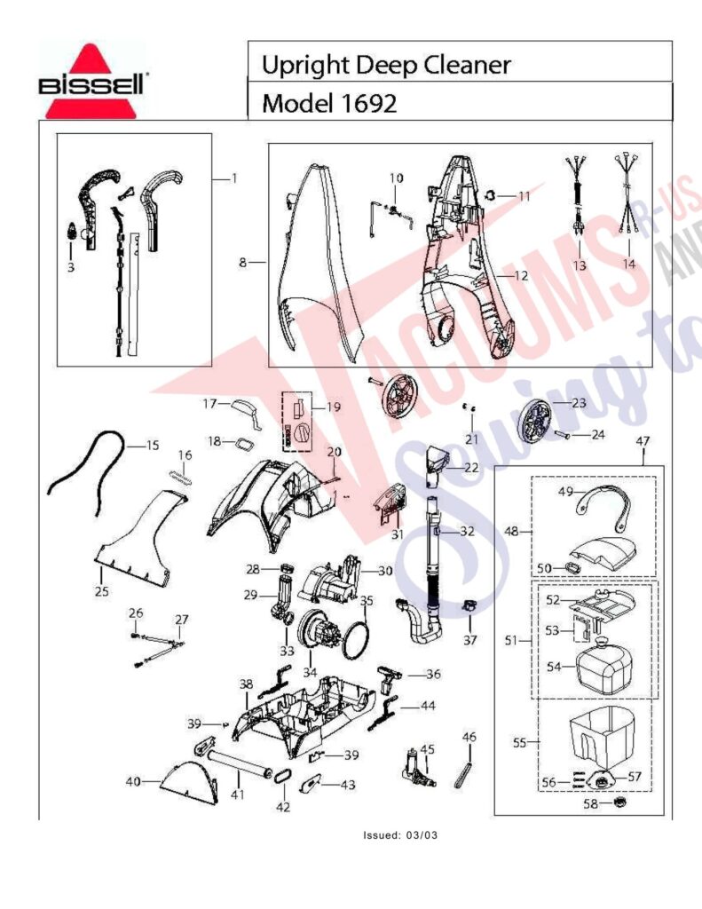 Bissell 1692 exploded schematic diagram (page 1)