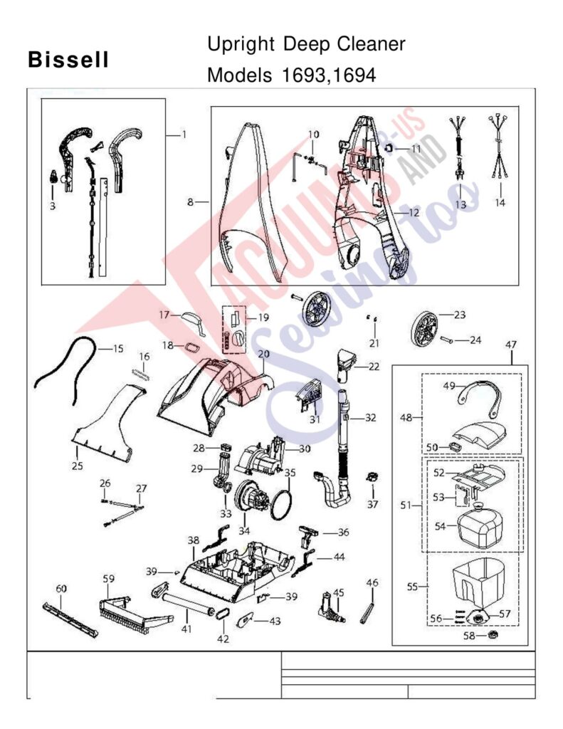 Bissell 1693 exploded schematic diagram (page 1)