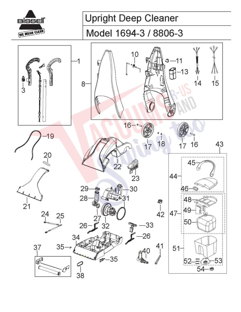 Bissell 1694-3 exploded schematic diagram (page 1)