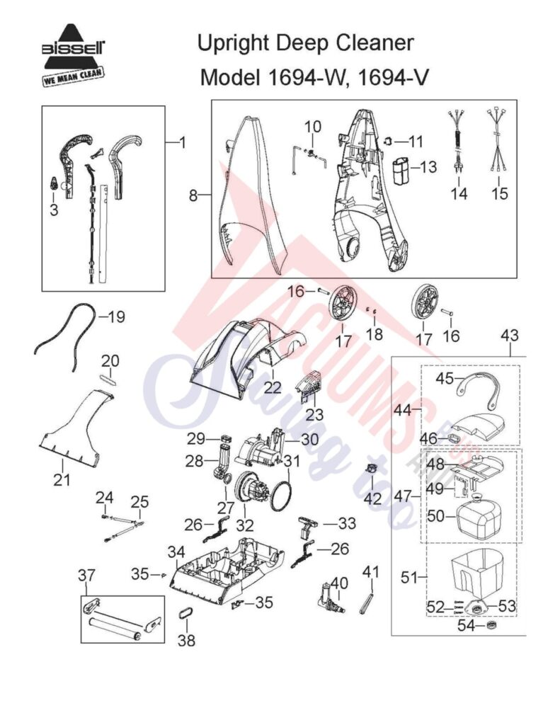 Bissell 1694 exploded schematic diagram (page 1)