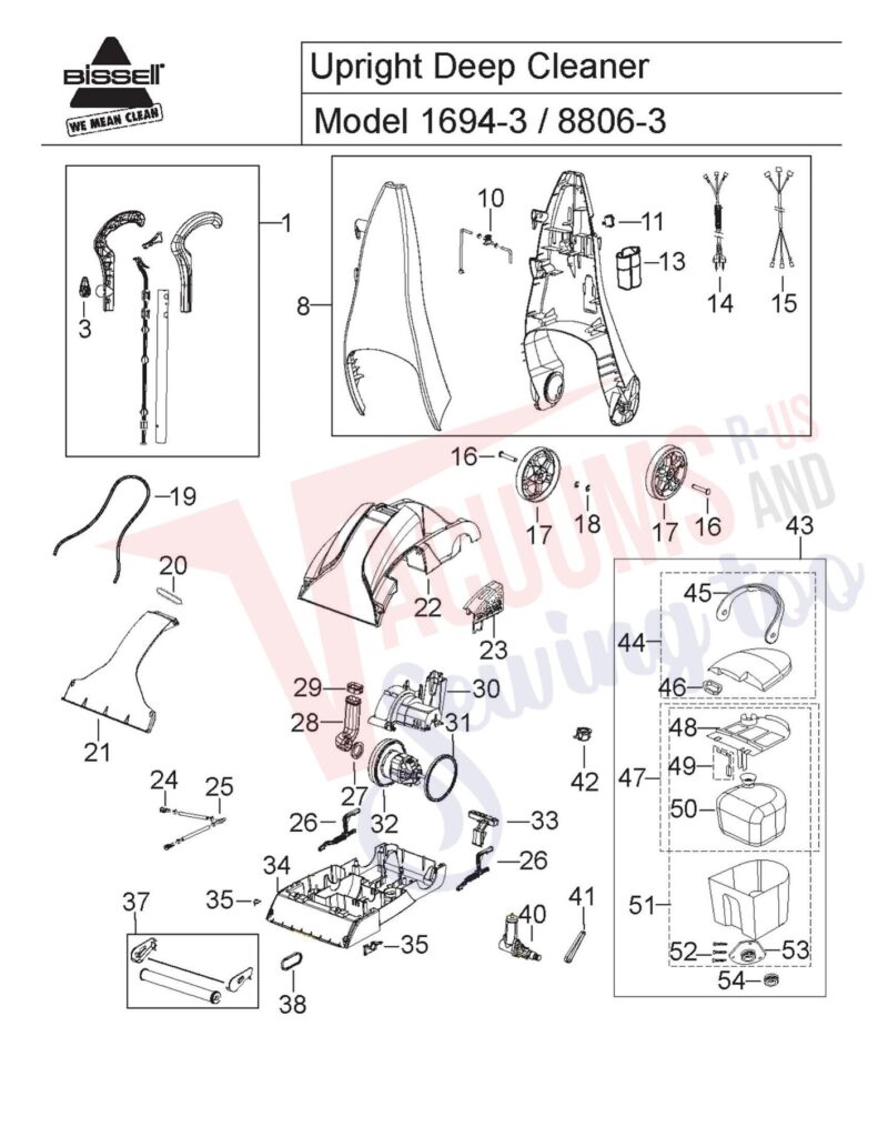 Bissell 1694-3 exploded schematic diagram (page 1)