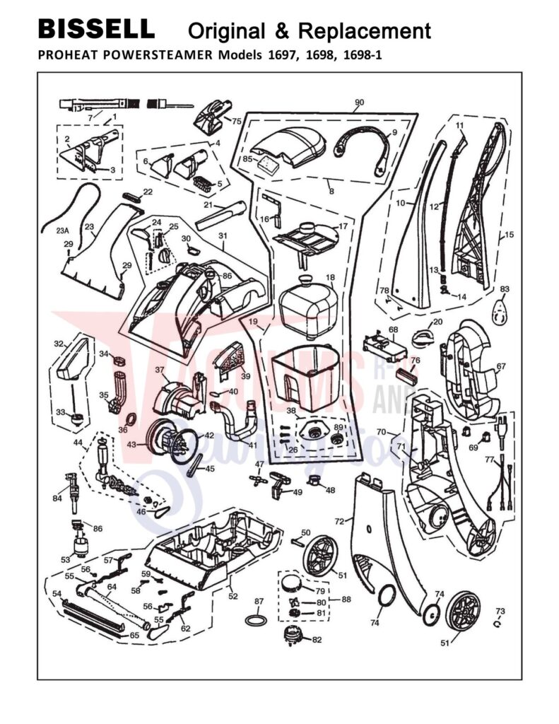 Bissell 1697 exploded schematic diagram (page 1)