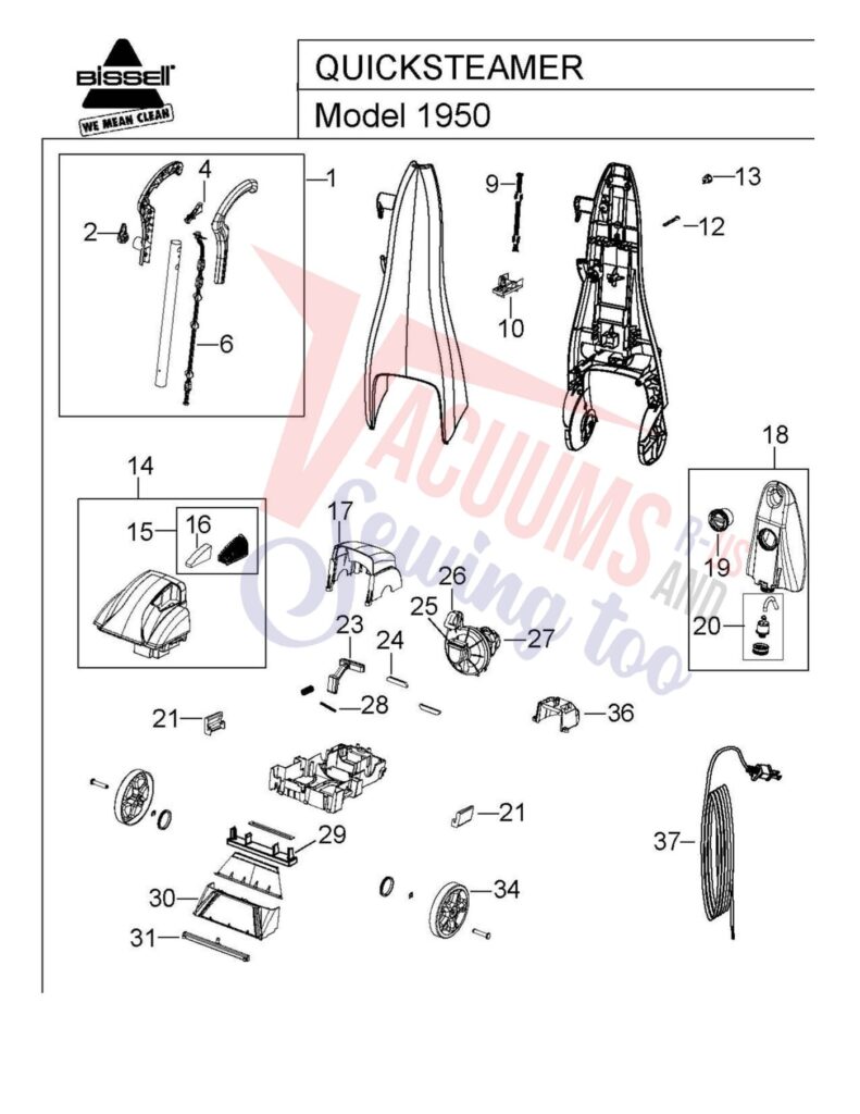 Bissell 1950 exploded schematic diagram (page 1)