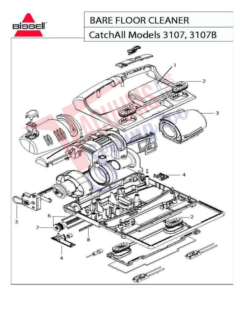 Bissell 3107 exploded schematic diagram (page 1)