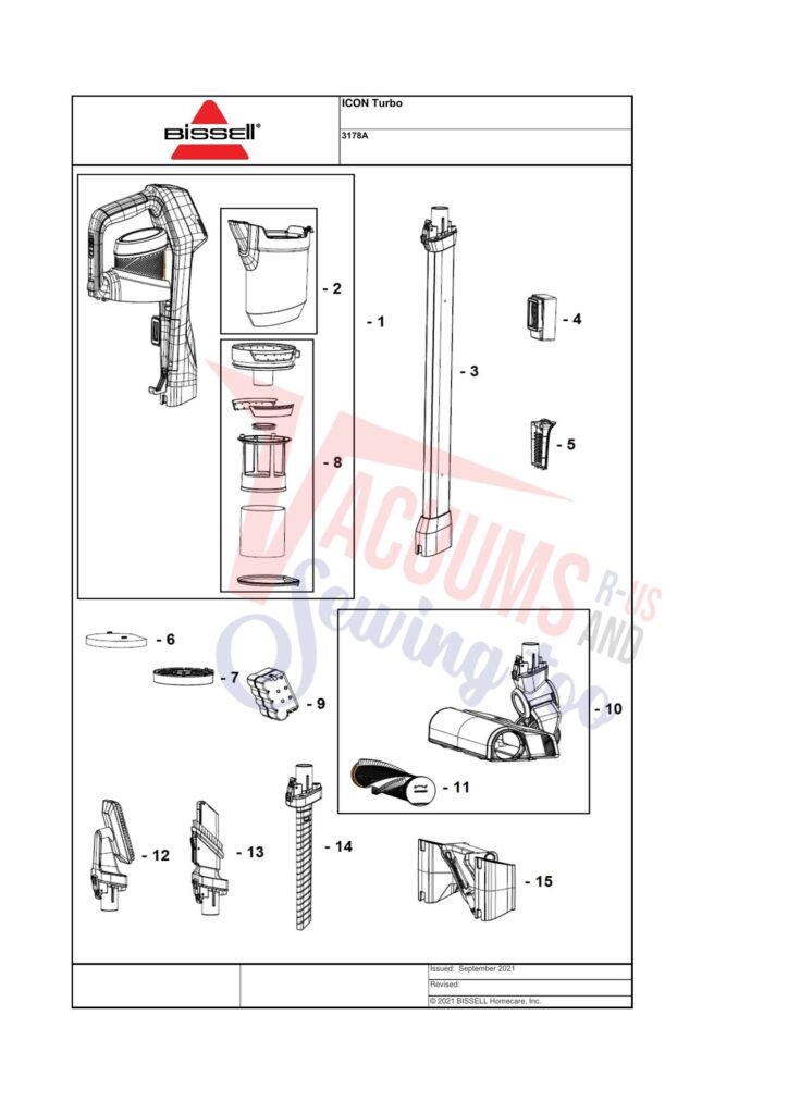 Bissell 3178A exploded schematic diagram (page 1)