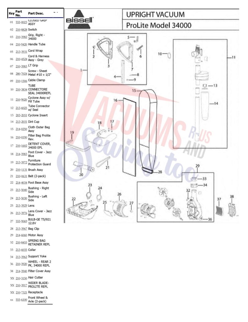 Bissell 34000 exploded schematic diagram (page 1)