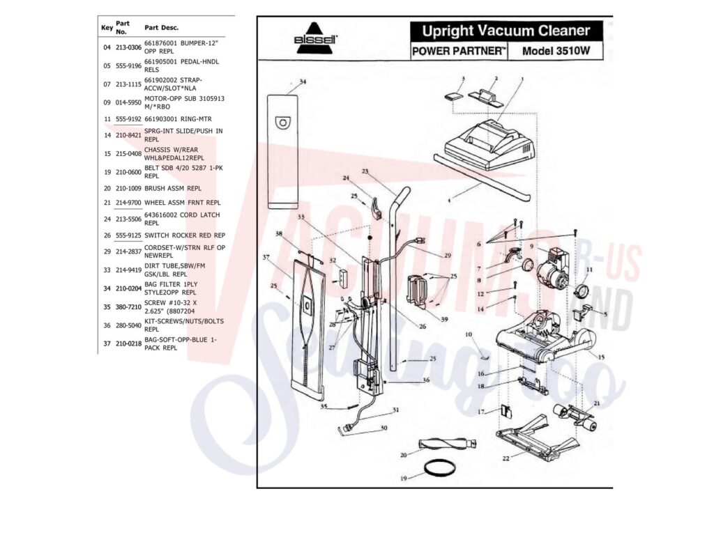 Bissell 3510W exploded schematic diagram (page 1)