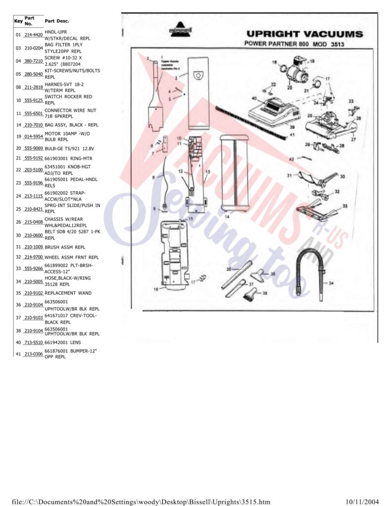 Bissell 3513 exploded schematic diagram (page 1)
