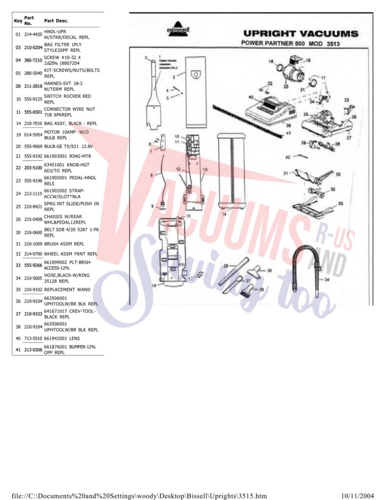 Bissell 3513 exploded schematic diagram (page 1)