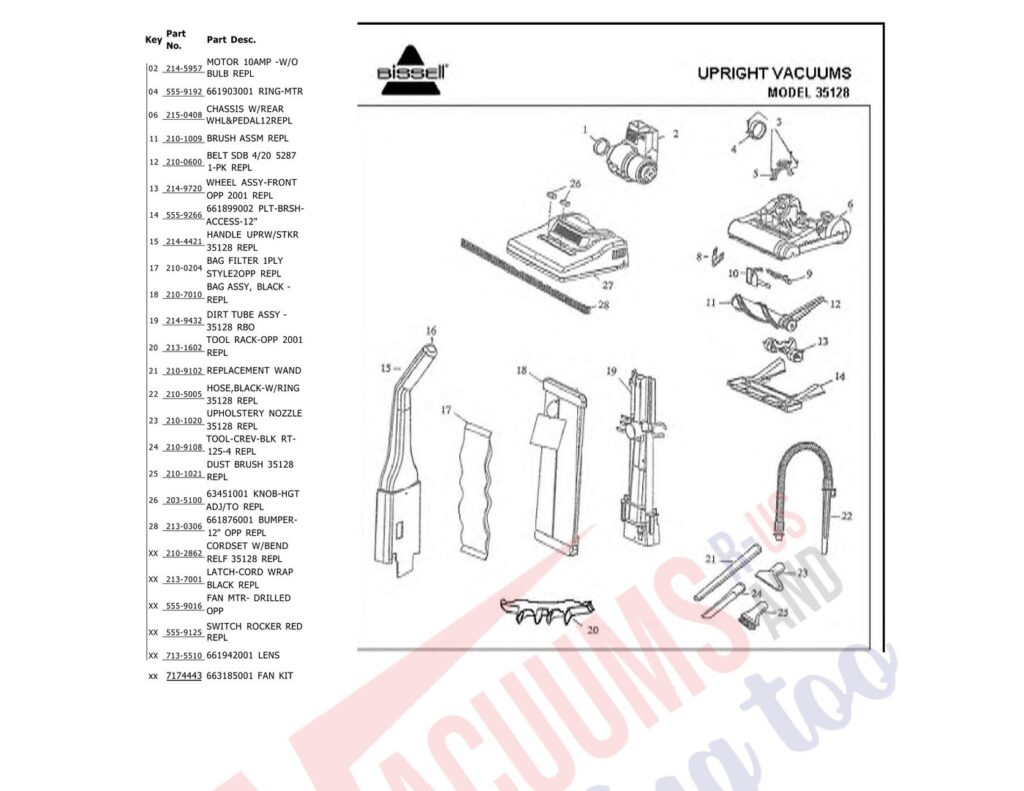 Bissell 35128 exploded schematic diagram (page 1)