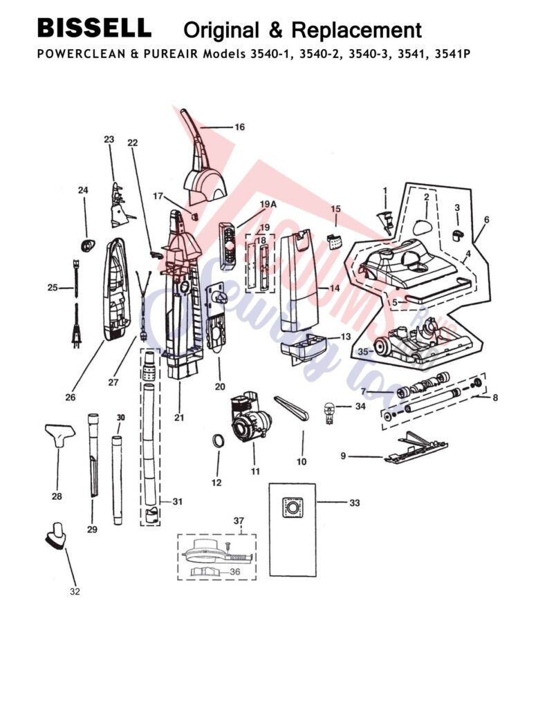 Bissell 3540-1 exploded schematic diagram (page 1)