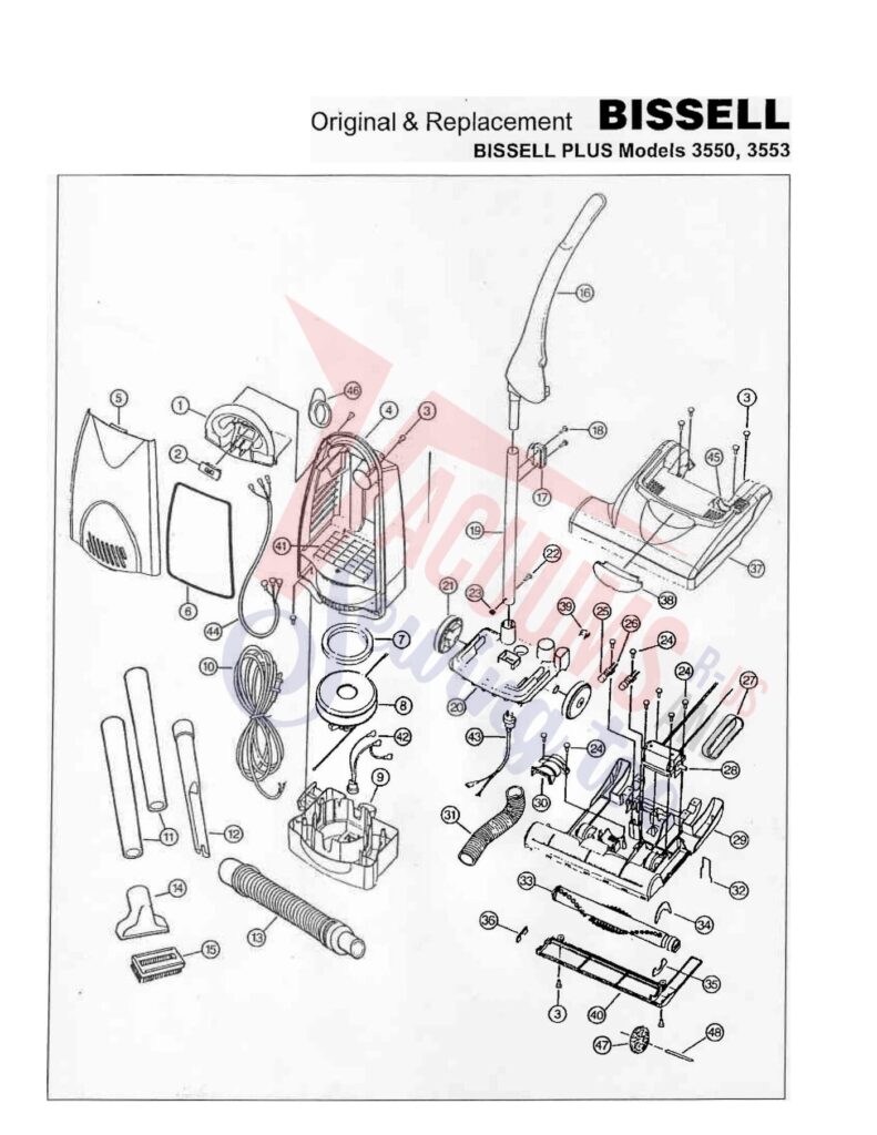 Bissell 3550 exploded schematic diagram (page 1)