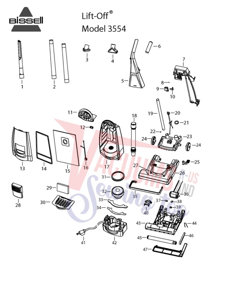 Bissell 3554 exploded schematic diagram (page 1)