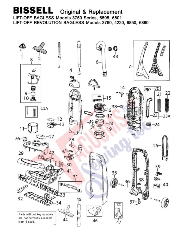 Bissell 3750 exploded schematic diagram (page 1)