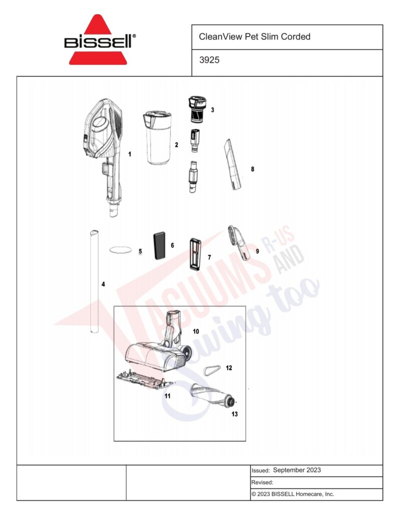 Bissell 3925 exploded schematic diagram (page 1)