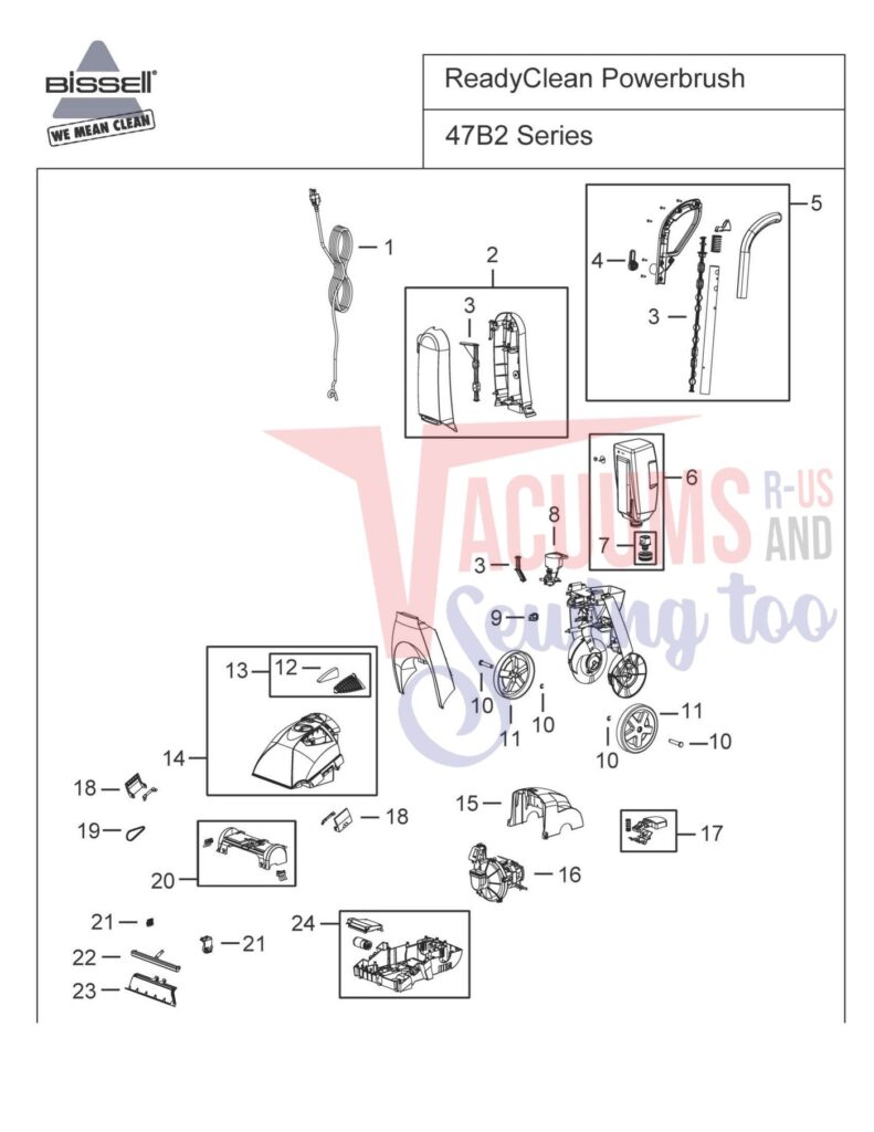 Bissell 47B2 exploded schematic diagram (page 1)
