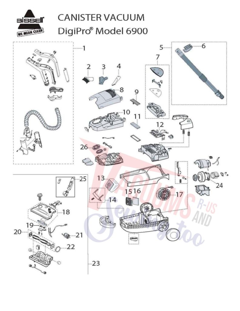 Bissell 6900 exploded schematic diagram (page 1)