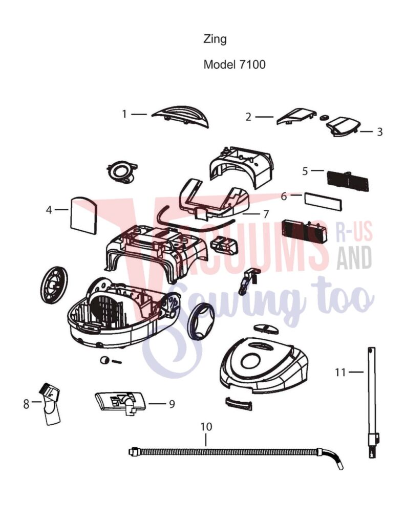 Bissell 7100 exploded schematic diagram (page 1)