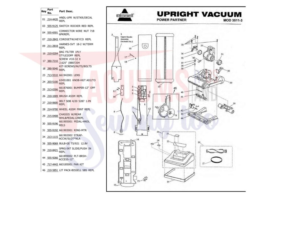 Bissell 3511-3 exploded schematic diagram (page 1)