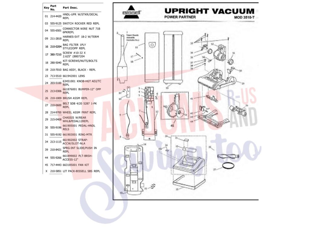 Bissell 3510-T exploded schematic diagram (page 1)