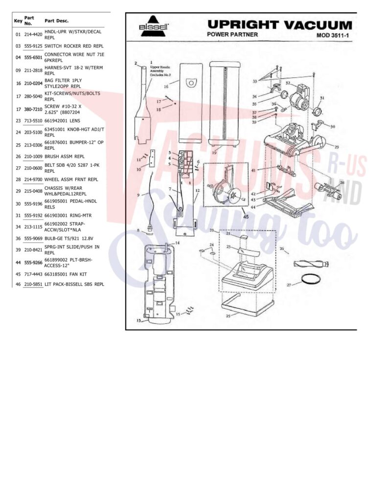 Bissell 3511-1 exploded schematic diagram (page 1)