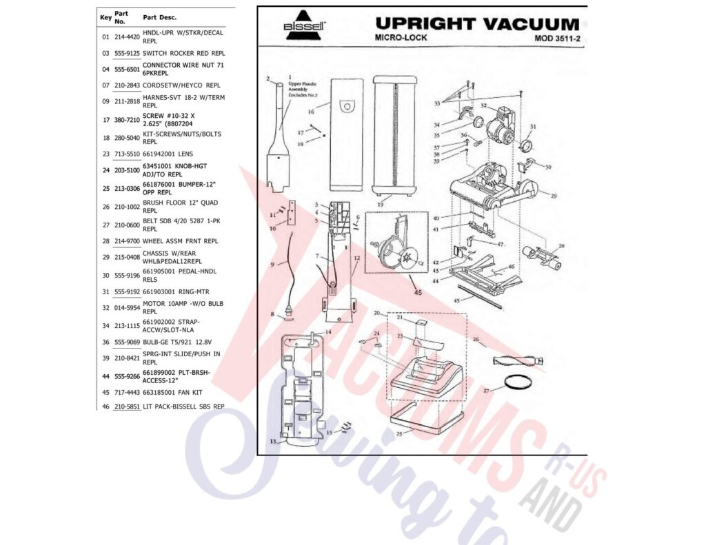 Bissell 3511-2 exploded schematic diagram (page 1)
