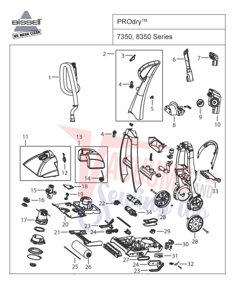 Bissell 7350 exploded schematic diagram (page 1)