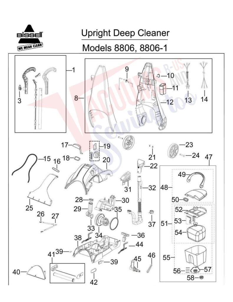 Bissell 8806 exploded schematic diagram (page 1)