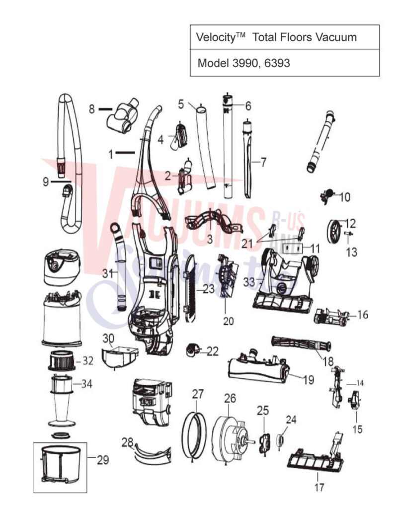 Bissell 3990 exploded schematic diagram (page 1)
