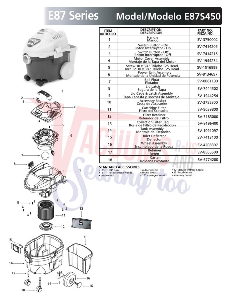 ShopVac E87s450 exploded schematic diagram (page 1)